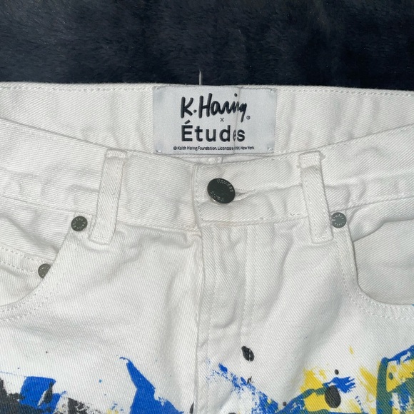 Cotton Straight Fit Paint Splatter Jeans in White (size 28) - Picture 3 of 15